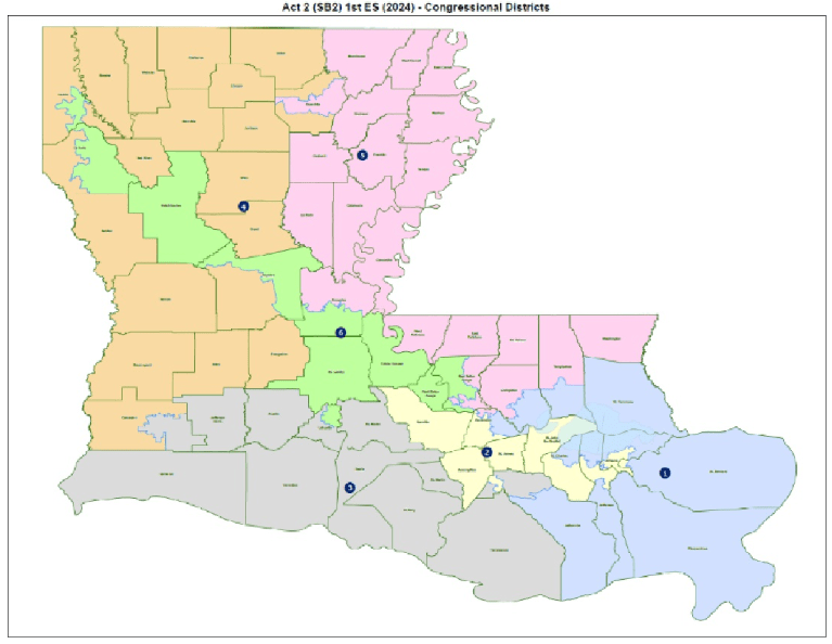 The most recent congressional maps drawn by the Louisiana state legislature.