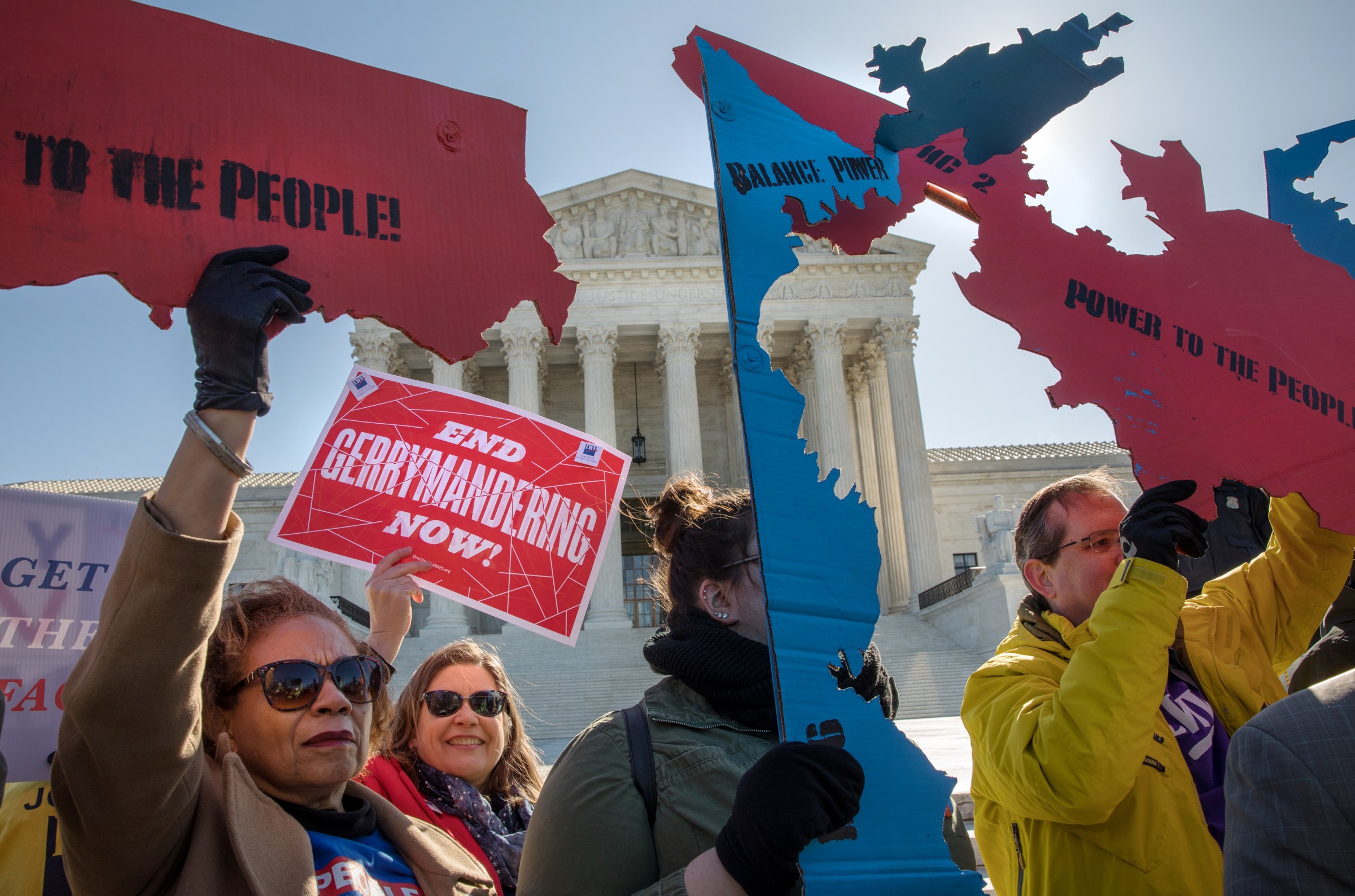 Anti-gerrymandering protesters outside of the Supreme Court’s building.