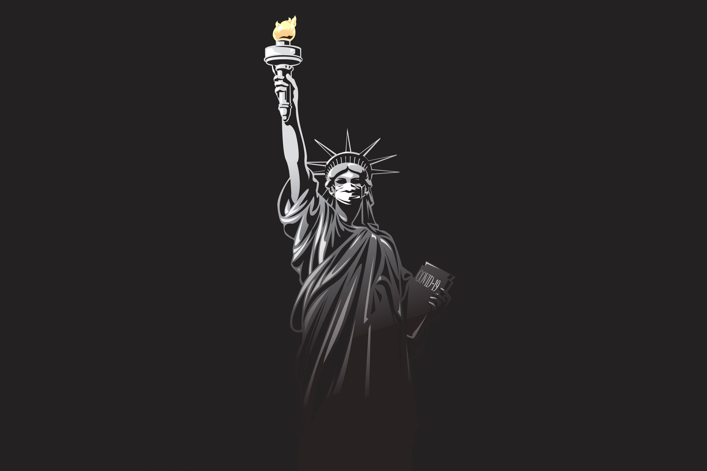 An illustration of the Statue of Liberty in a mask.