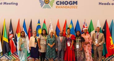 Her Majesty The Queen Consort with speakers at a Commonwealth and NO MORE Foundation event on ending violence against women and girls (VAWG) during the 2022 Commonwealth Heads of Government Meeting
