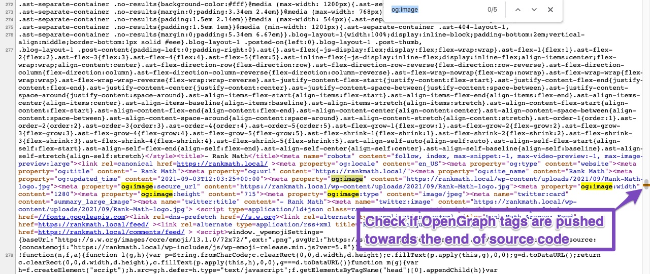 Check if OpenGraph tags are pushed towards the end of source code