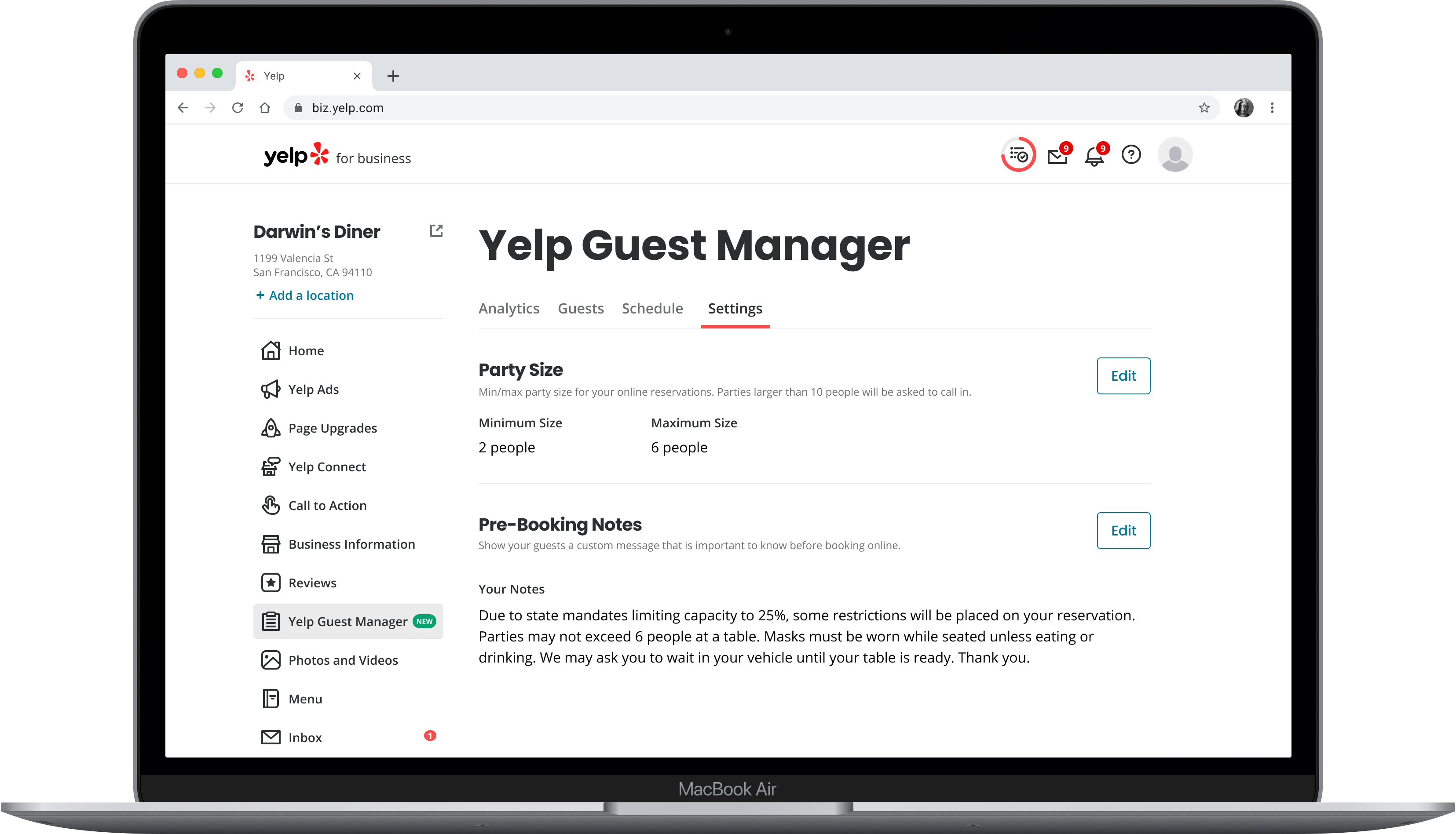 self-serve reservation settings - guest manager product update - desktop