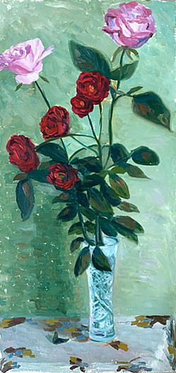 натюрморт розы в вазе