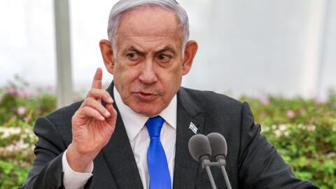 Archivo-El primer ministro israelí, Benjamin Netanyahu, durante una ceremonia de Estado para las víctimas del caso Altalena de 1948, en el cementerio Nachalat Yitzhak en la ciudad de Tel Aviv, el 18 de junio de 2024.