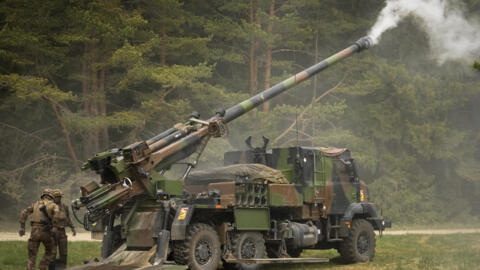 French soldiers fire a French-made CAESAR self-propelled howitzer during the Spring Storm 2023 military drills, the largest annual exercise of Estonian Defence Forces, near Tapa, Estonia on May 25, 2