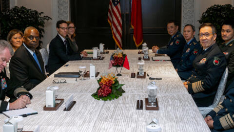 U.S. Secretary of Defense Lloyd Austin and Chinese Defence Minister Dong Jun attend a bilateral meeting in Singapore, May 31, 2024.