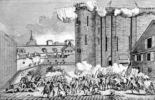 Representação da população parisiense realizando a tomada da Bastilha em 14 de julho de 1789