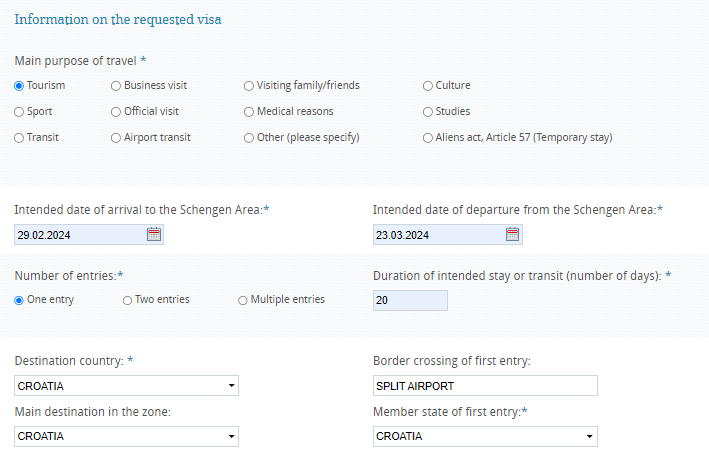 info on requested visa