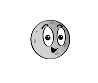 Gray and white smiling,cartoon-like illustration of planet Mercury.