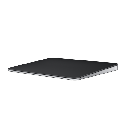 Imagen de un Magic Trackpad en negro que muestra su amplia superficie de vidrio de borde a borde para deslizar y desplazarse más fácilmente.