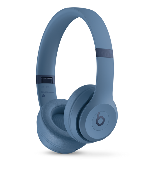 Angled right view of Beats Solo 4 headphones in Slate Blue.