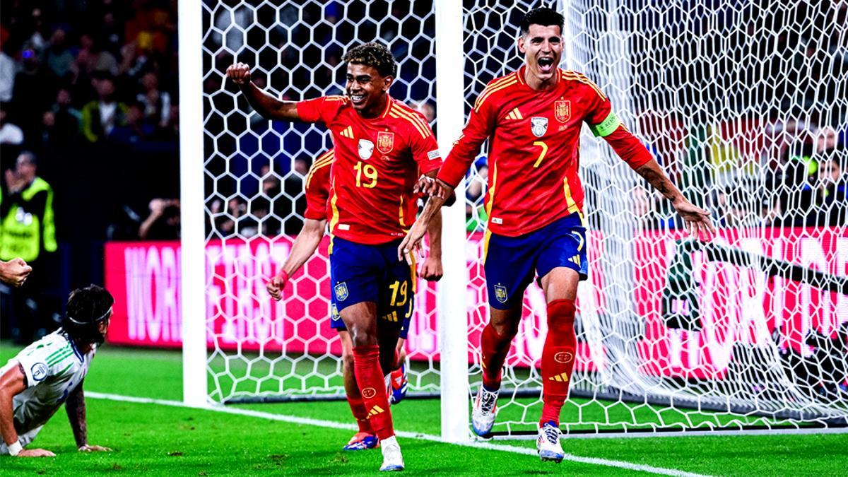 Lamine Yamal y Álvaro Morata con España en la Eurocopa 2024