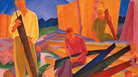 Oleksandr Bohomazov, 'Sharpening the Saws', 1927. Oil on canvas, 138 x 155 cm. 