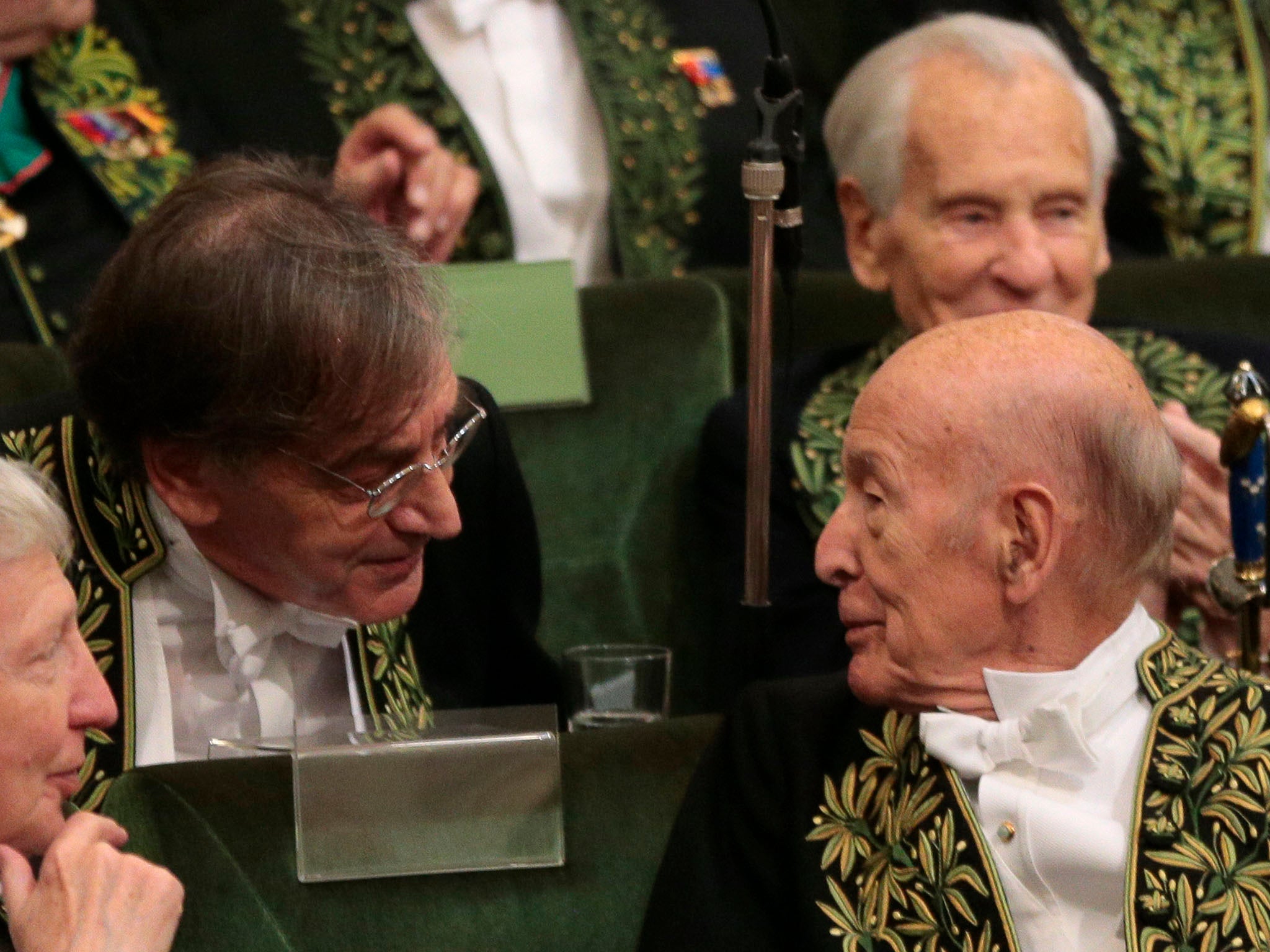Philosopher Alain Finkielkraut and former president Valery Giscard d’Estaing at a ceremony in 2016 (AFP/Getty)