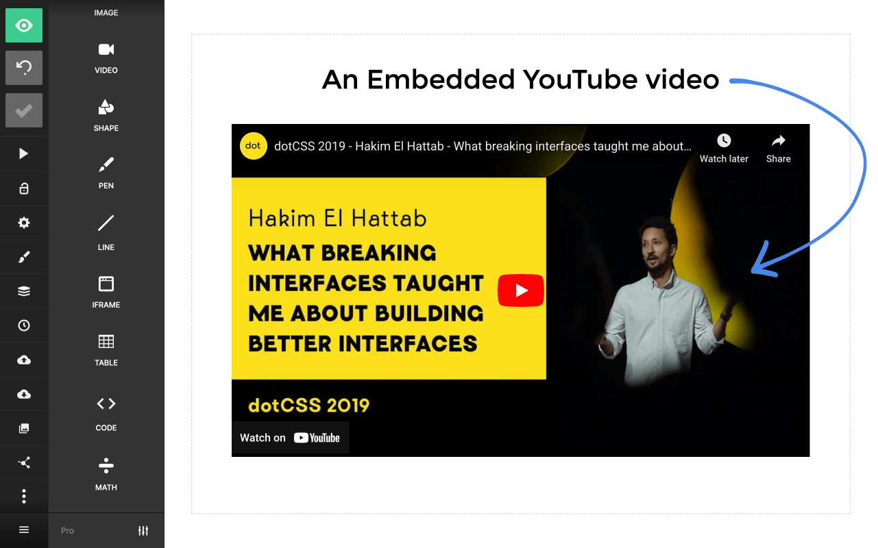 A YouTube video embedded in a Slides presentation