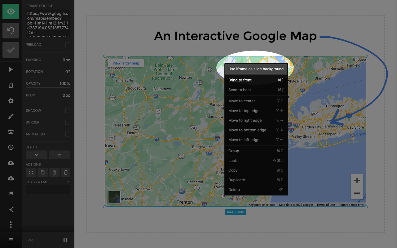 Google Maps embedded in a Slides presentation