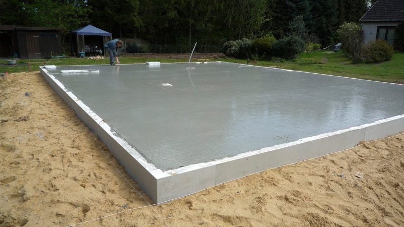 Заливка плиточного фундамента бетоном после теплоизоляции