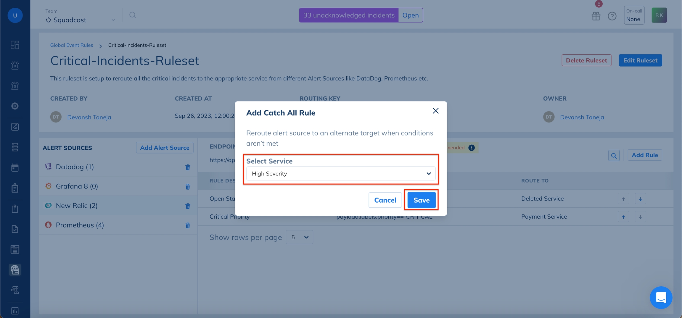 Add Catch All Rule for an Alert Source in Squadcast for Incident Management