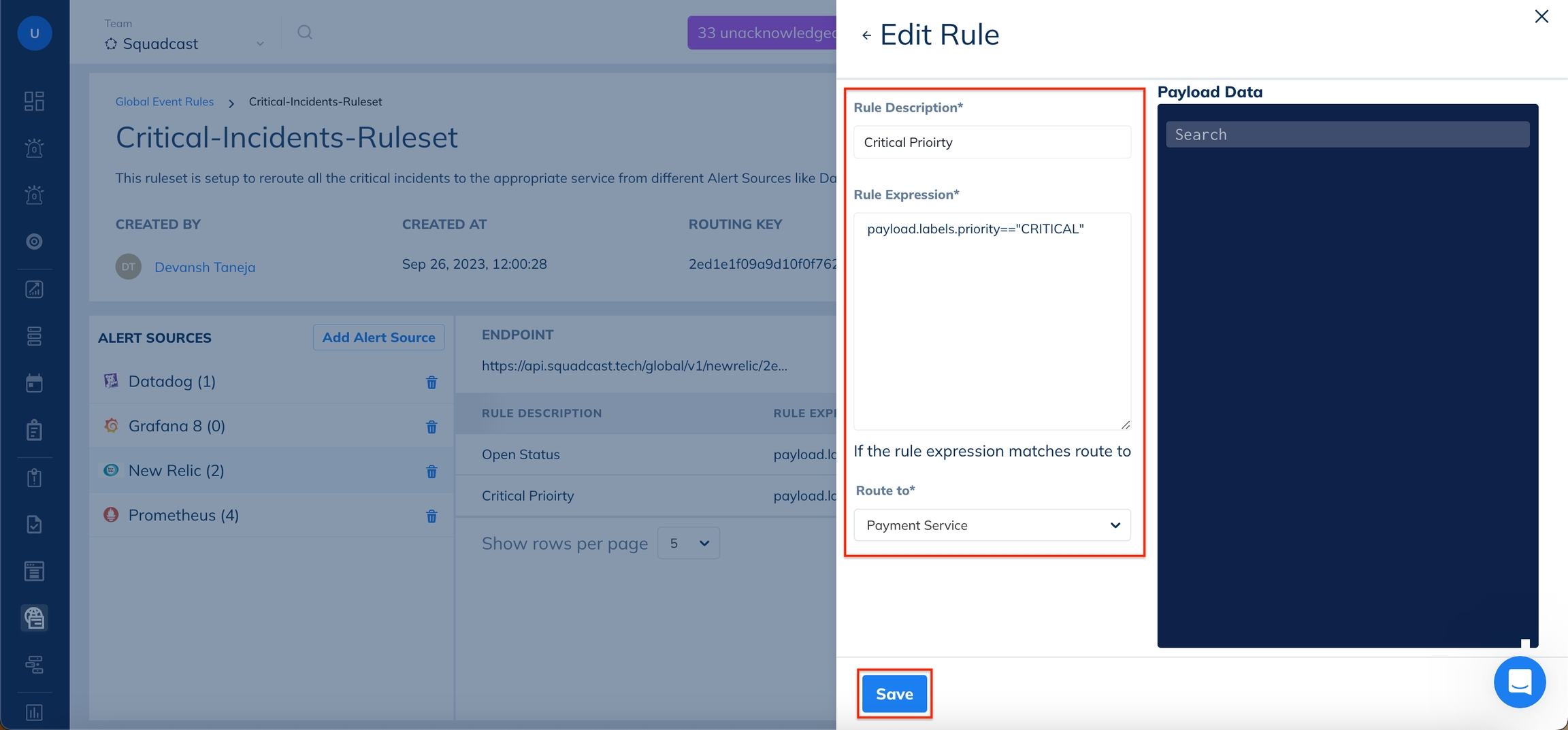 Add Rules for an Alert Source in Squadcast for Incident Management